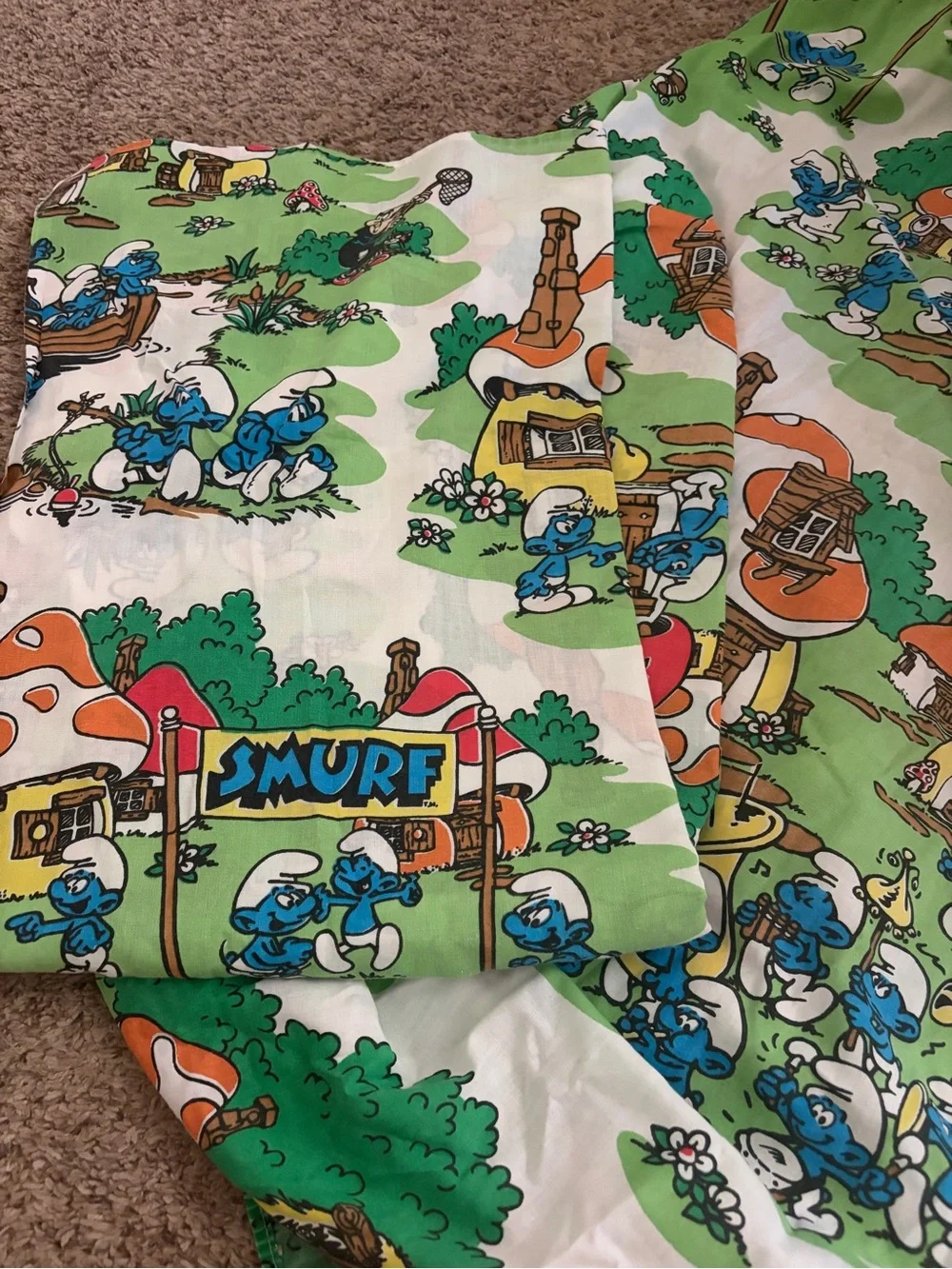 Vintage 1980’s Twin Smurf Village sheets